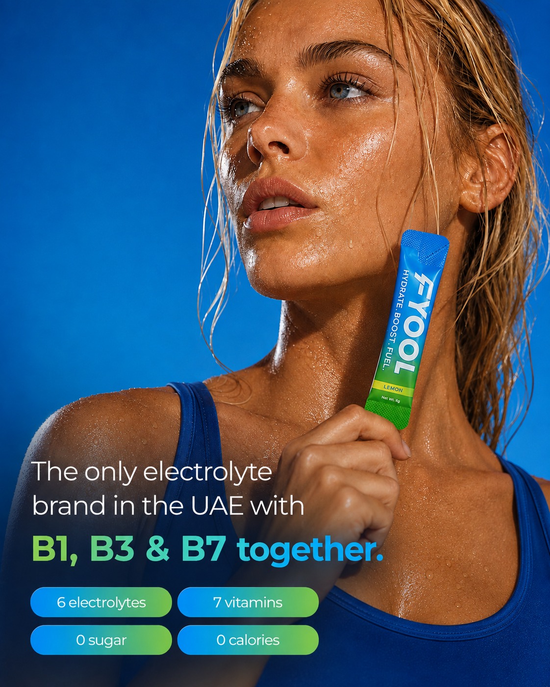Most hydration drinks give you salts and call it a day. Fyool goes further.6 electrolytes, 7 vitamins, and the only combination of B1, B3 and B7 you will find in a UAE electrolyte brand. That is not marketing, that is what is on the pack.#fyooldifferent