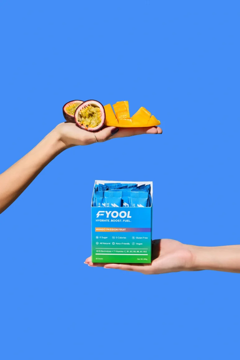 Fyool hydration drink pack with mango slices